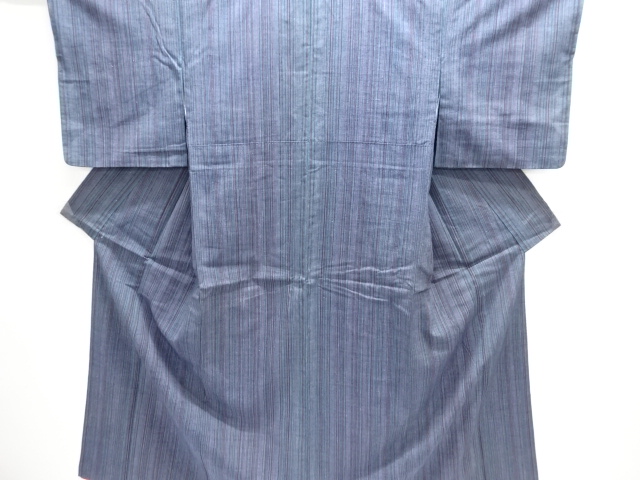 縞織り出し手織り紬着物